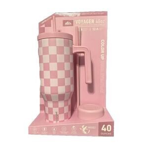 New Hydrapeak Voyager 40oz‎ Steel Tumbler Limited Edition Checkered Cotton Pink